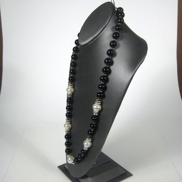 Necklace Black Plastic Beaded 31 inch Vintage Strand Imitation Pearl Jewelry - Picture 7 of 9